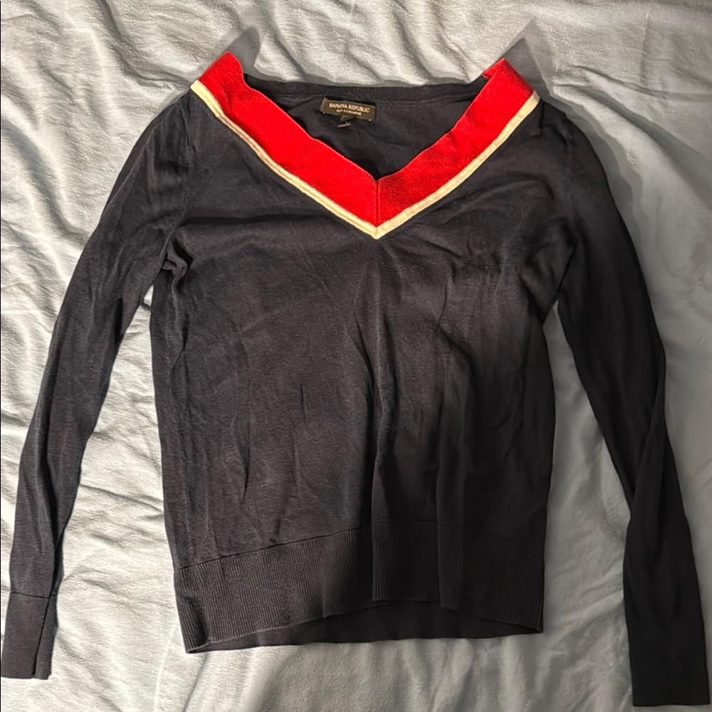 Banana Republic Red and Black V-Neck Sweater
